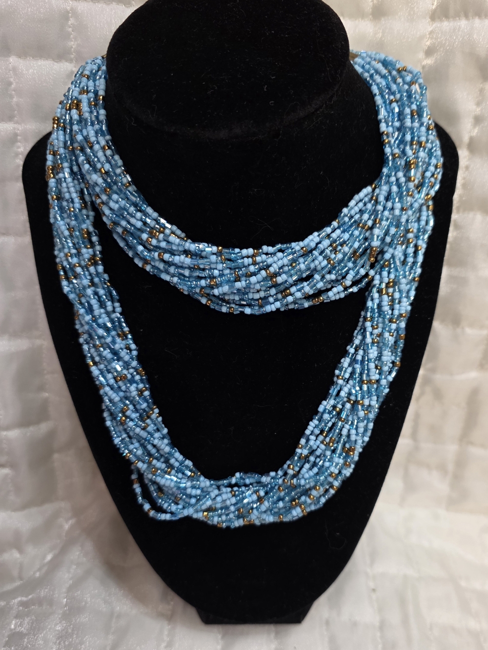 Handcrafted Blue Beaded Multi-Strand  Chunky Necklace